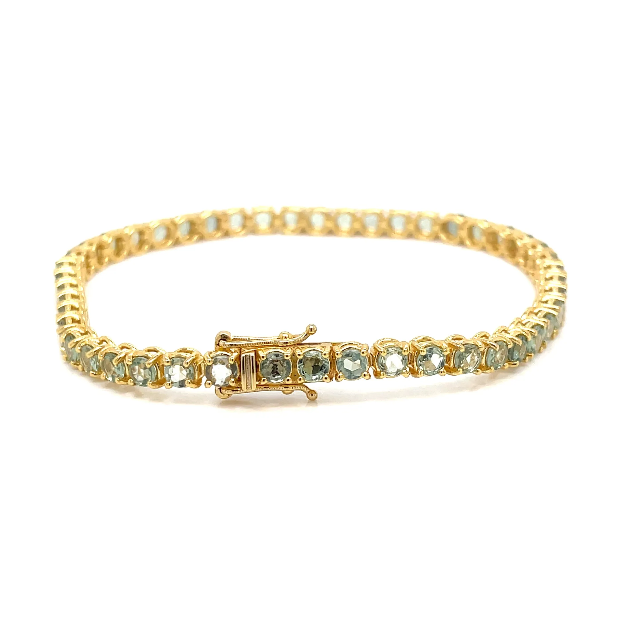 10 Carat Natural Green Sapphire Yellow Gold Tennis Bracelet