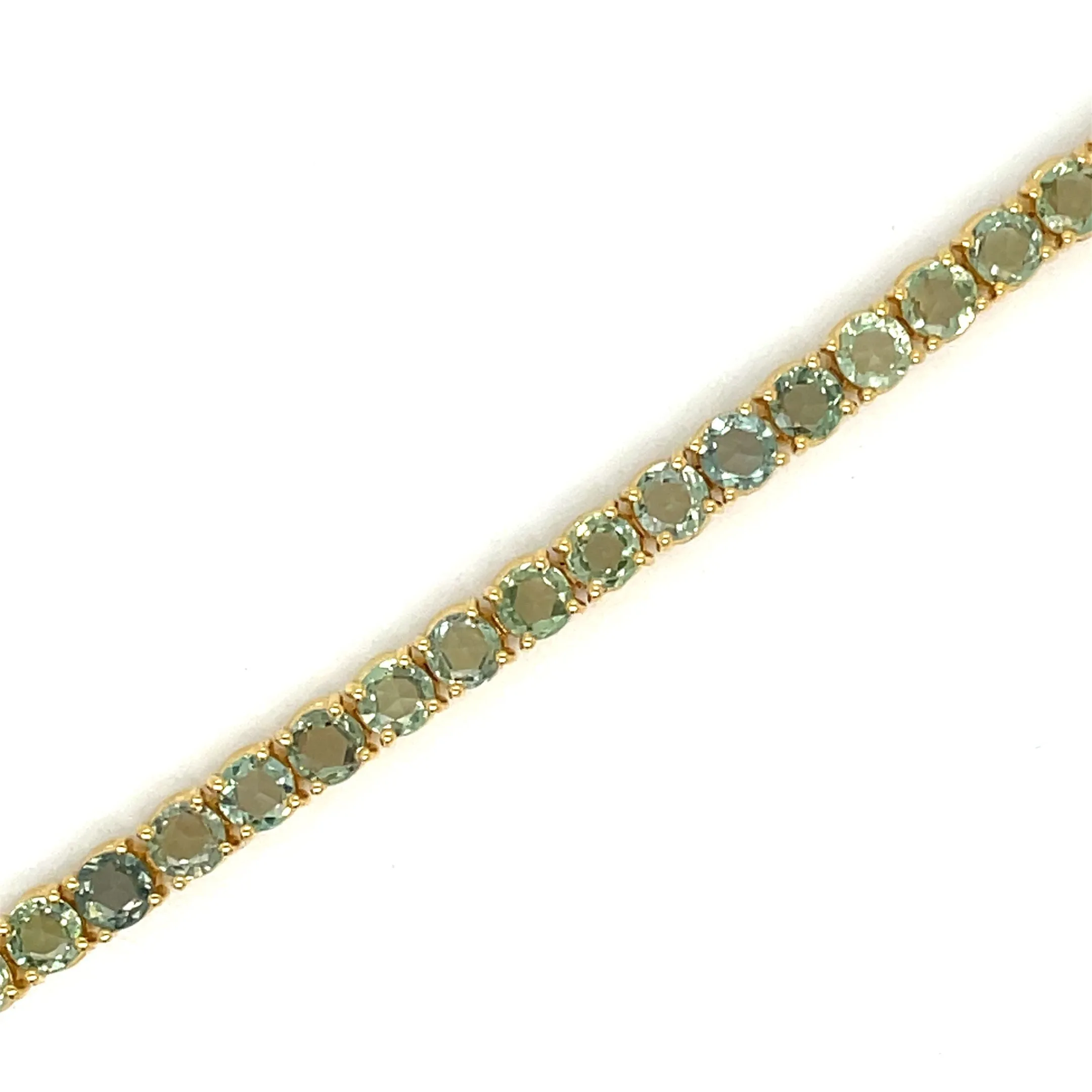 10 Carat Natural Green Sapphire Yellow Gold Tennis Bracelet