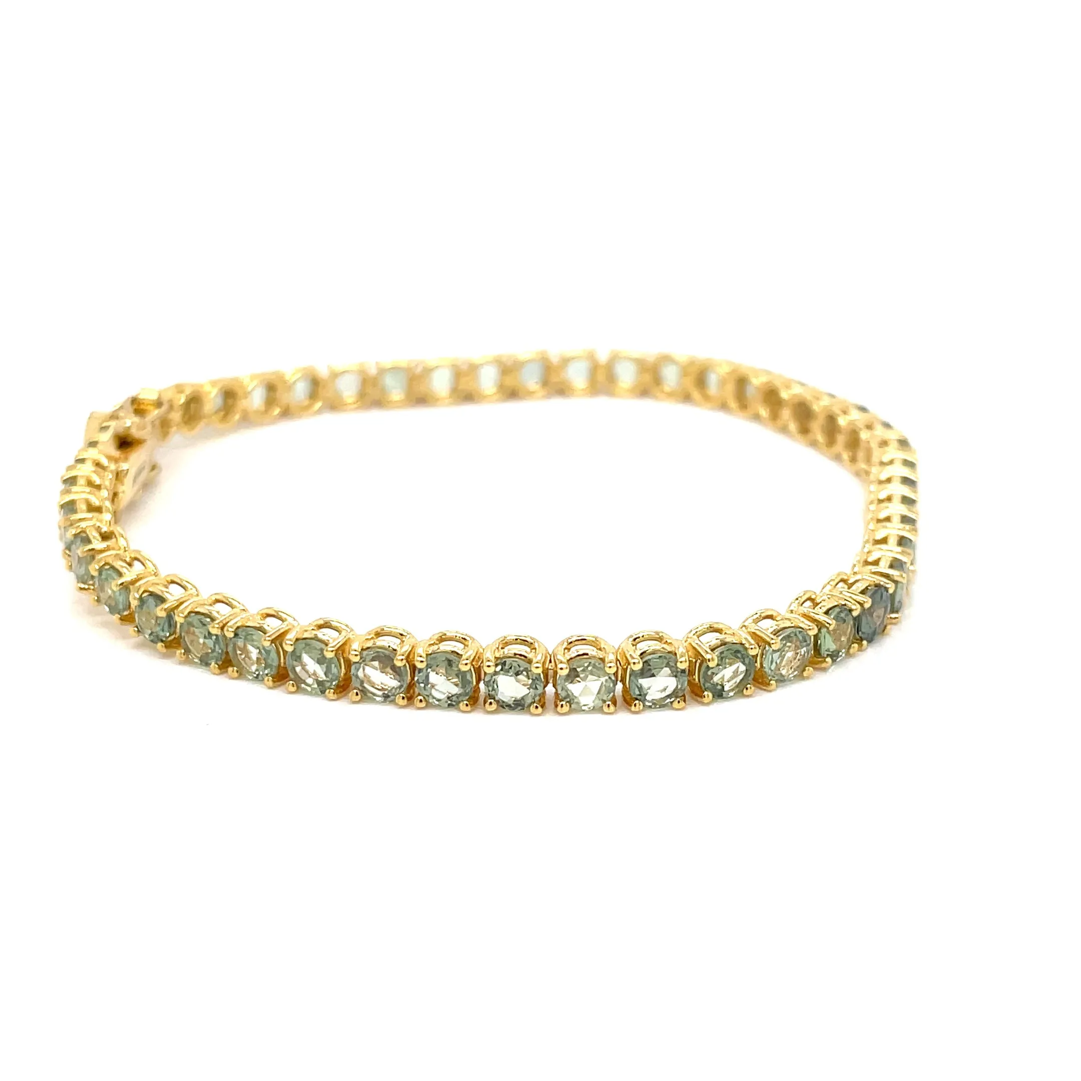 10 Carat Natural Green Sapphire Yellow Gold Tennis Bracelet