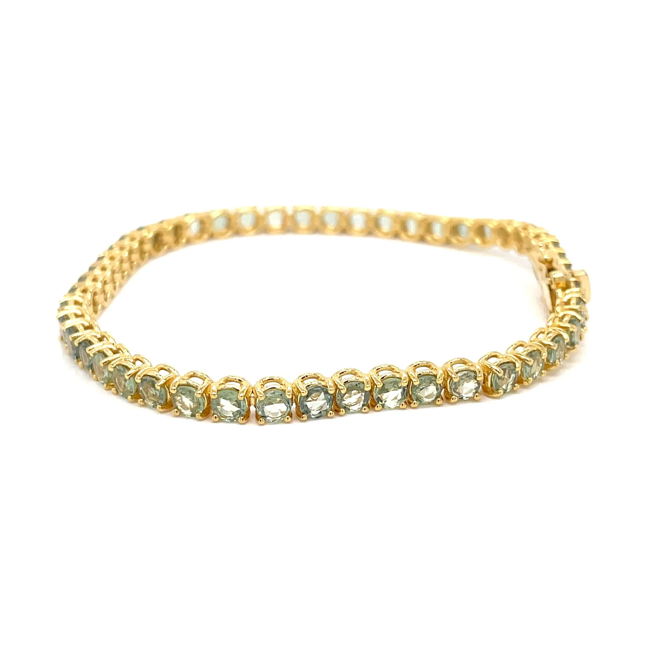 10 Carat Natural Green Sapphire Yellow Gold Tennis Bracelet