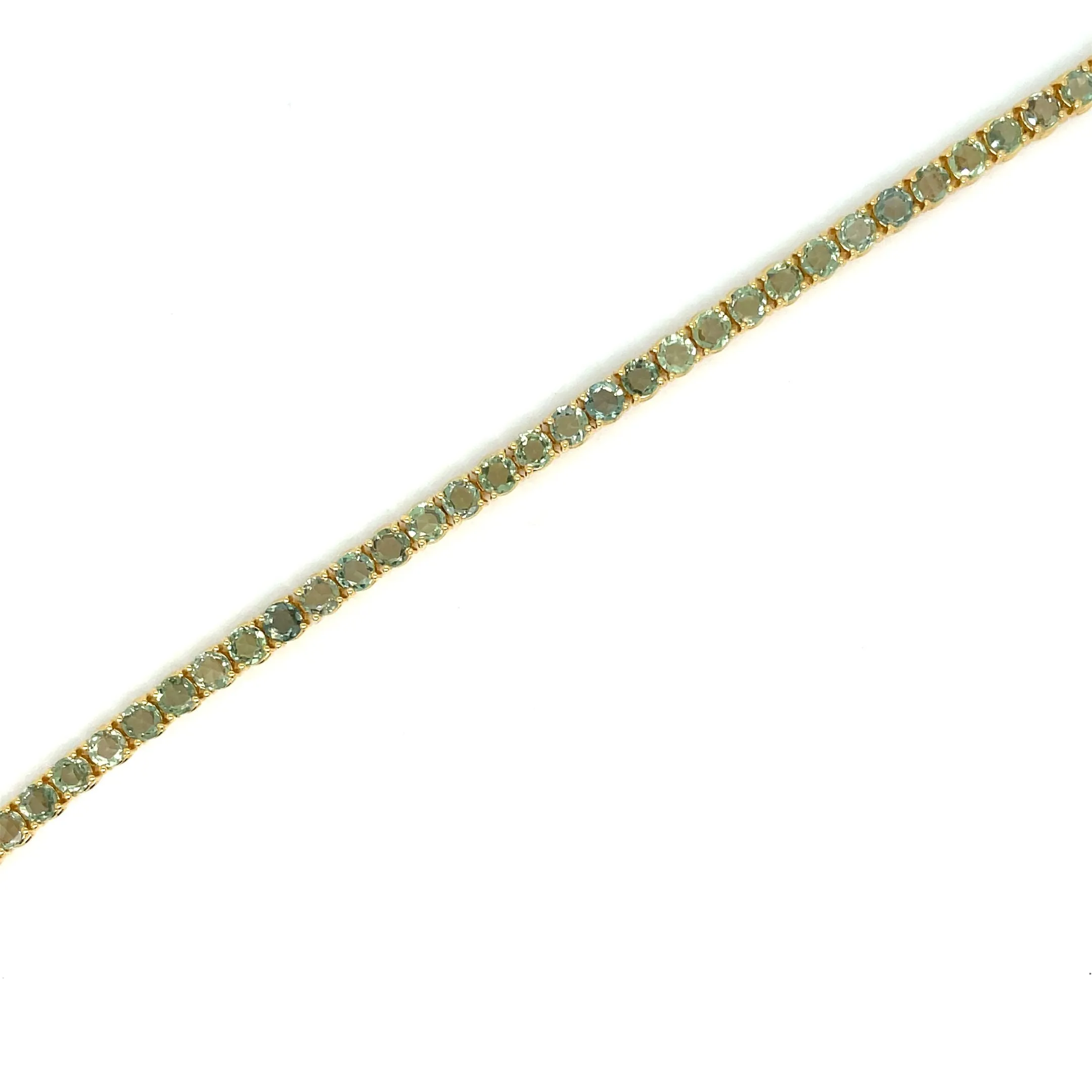 10 Carat Natural Green Sapphire Yellow Gold Tennis Bracelet