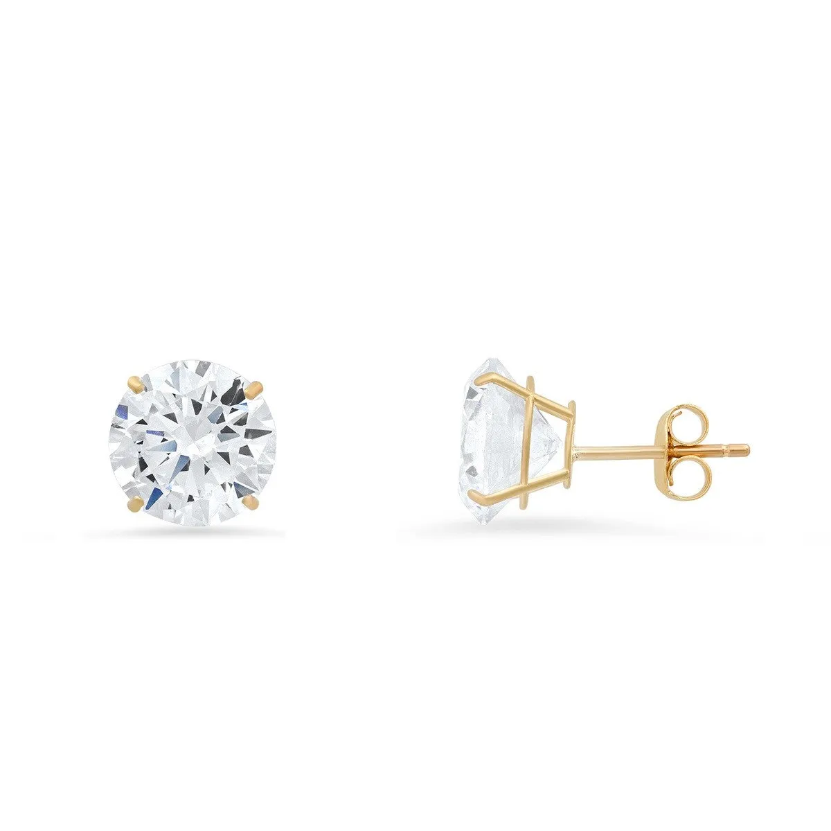 10k Yellow Gold Round-cut CZ Basket Stud Earrings