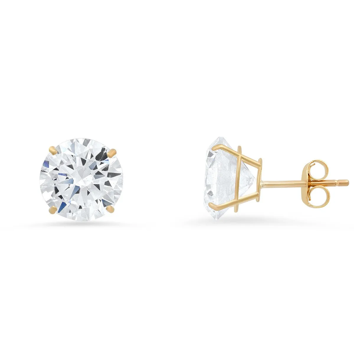 10k Yellow Gold Round-cut CZ Basket Stud Earrings