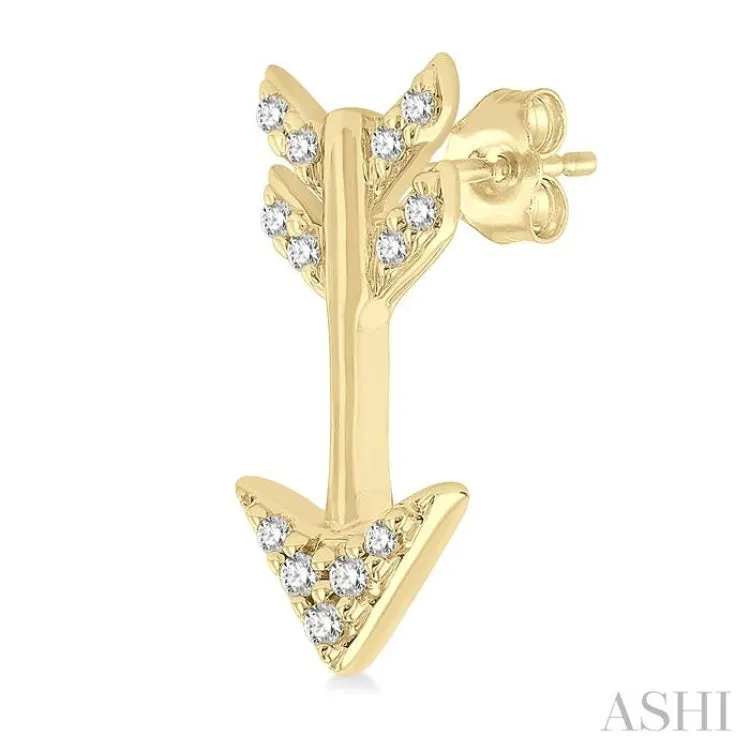 1/10 ctw Petite Arrow Round Cut Diamond Fashion Stud Earring in 10K Yellow Gold