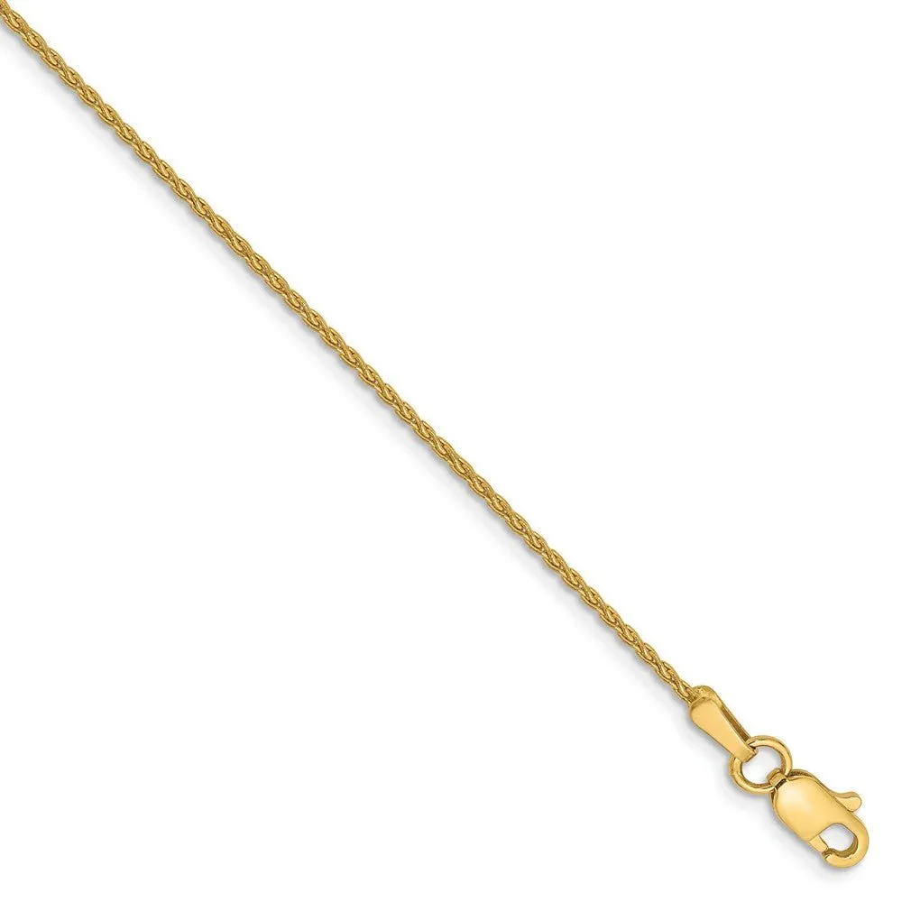 1.2mm, 14k Yellow Gold, Solid Parisian Wheat Chain Anklet