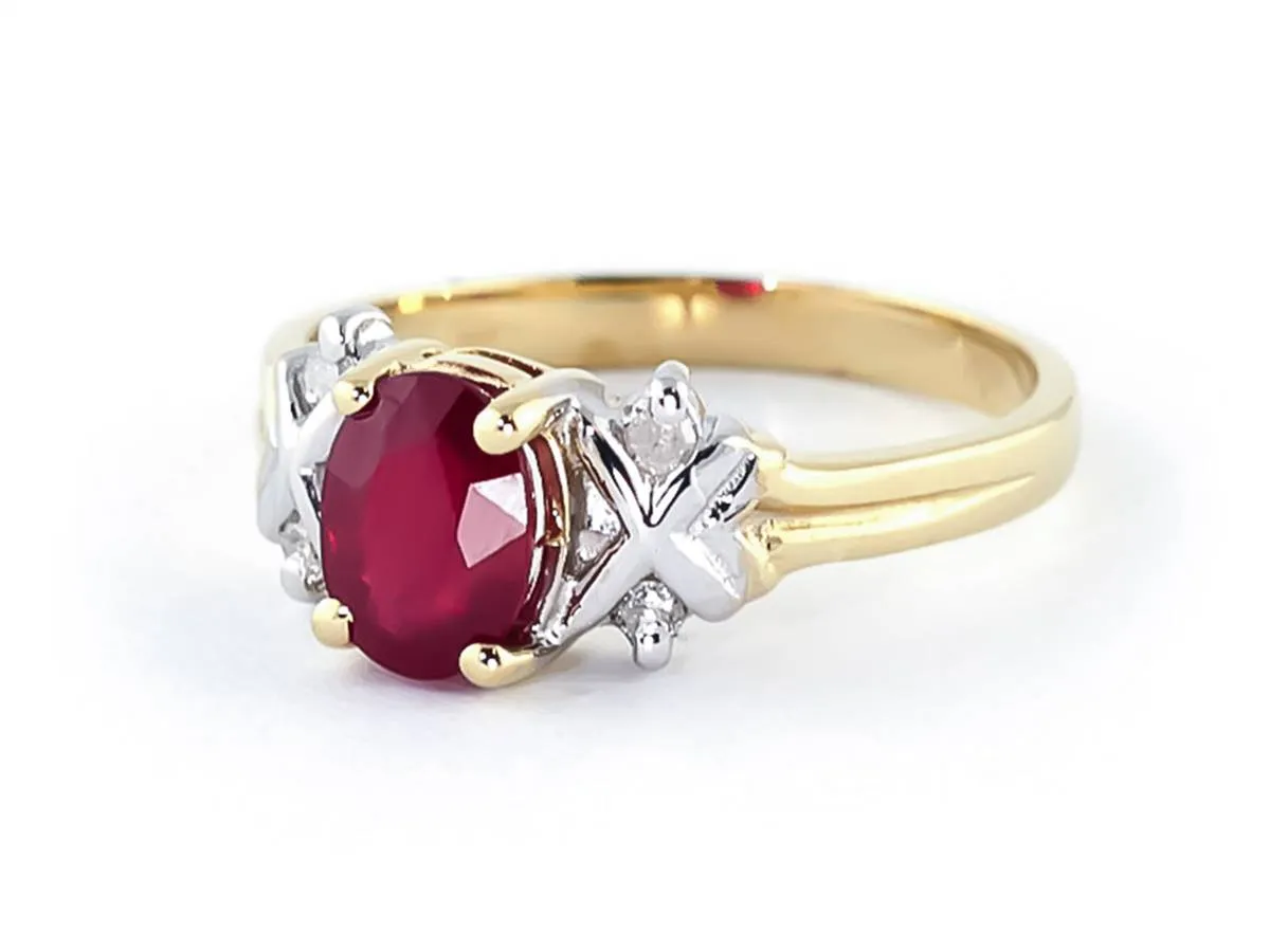 1.47 Carat 14K Solid Yellow Gold Ring Diamond Ruby