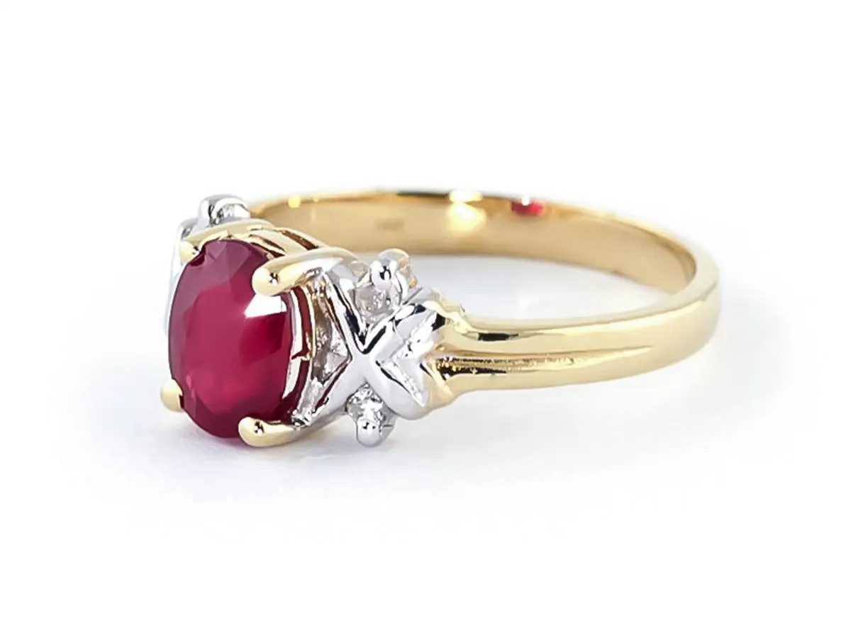 1.47 Carat 14K Solid Yellow Gold Ring Diamond Ruby