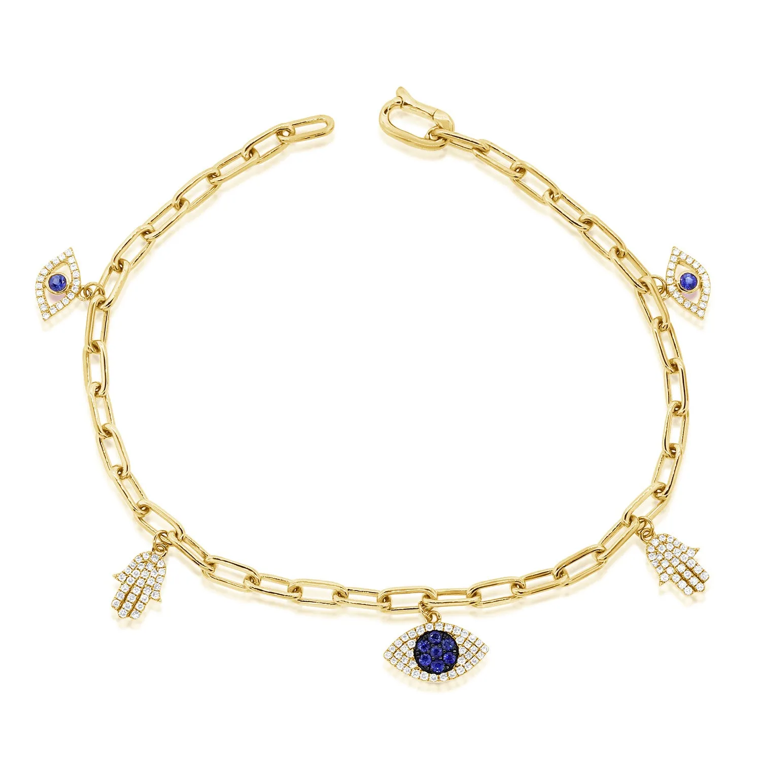 14k Gold & Diamond Evil Eye Charm Bracelet - 0.32ct