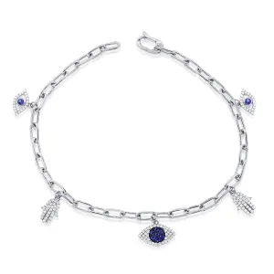 14k Gold & Diamond Evil Eye Charm Bracelet - 0.32ct