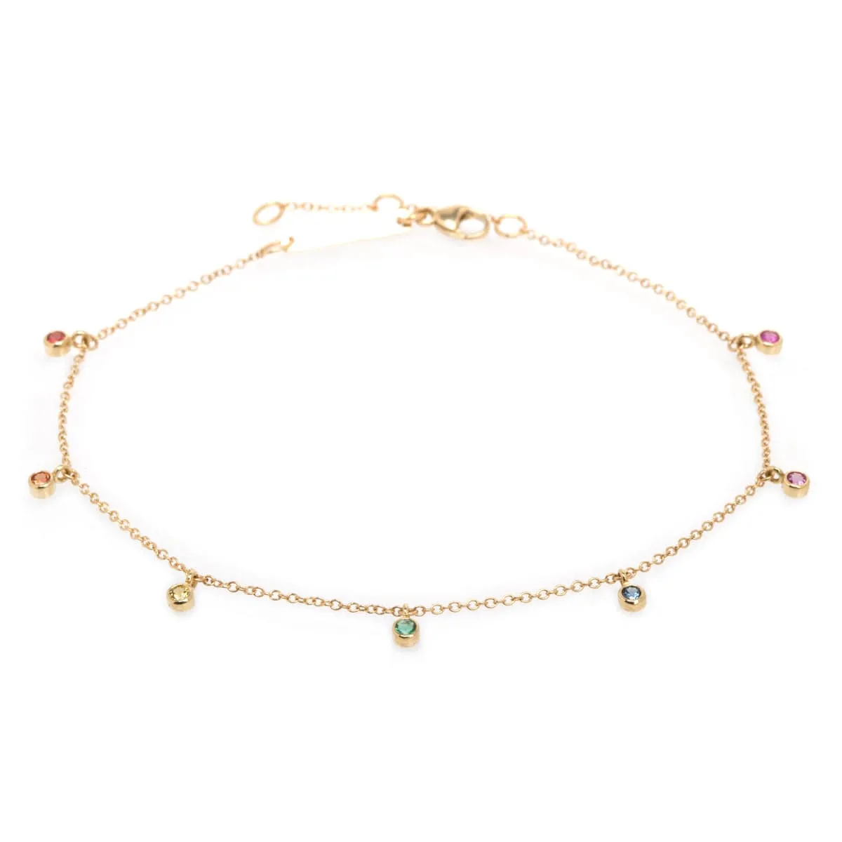 14k Gold Bracelet with Dangling Rainbow Sapphires