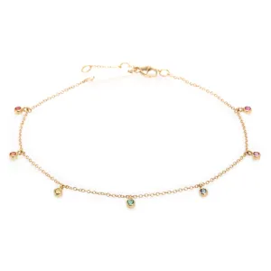 14k Gold Bracelet with Dangling Rainbow Sapphires