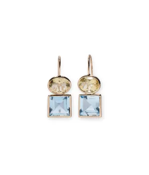 14k Gold Duo Earrings in Lemon Quartz and Sky Blue Topaz