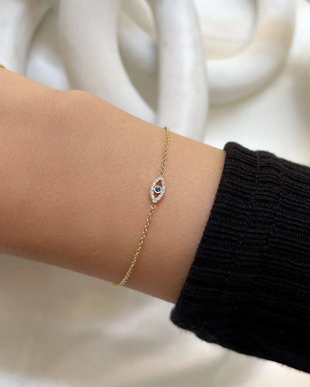 14k Gold Tiny Evil Eye With Diamonds Bracelet