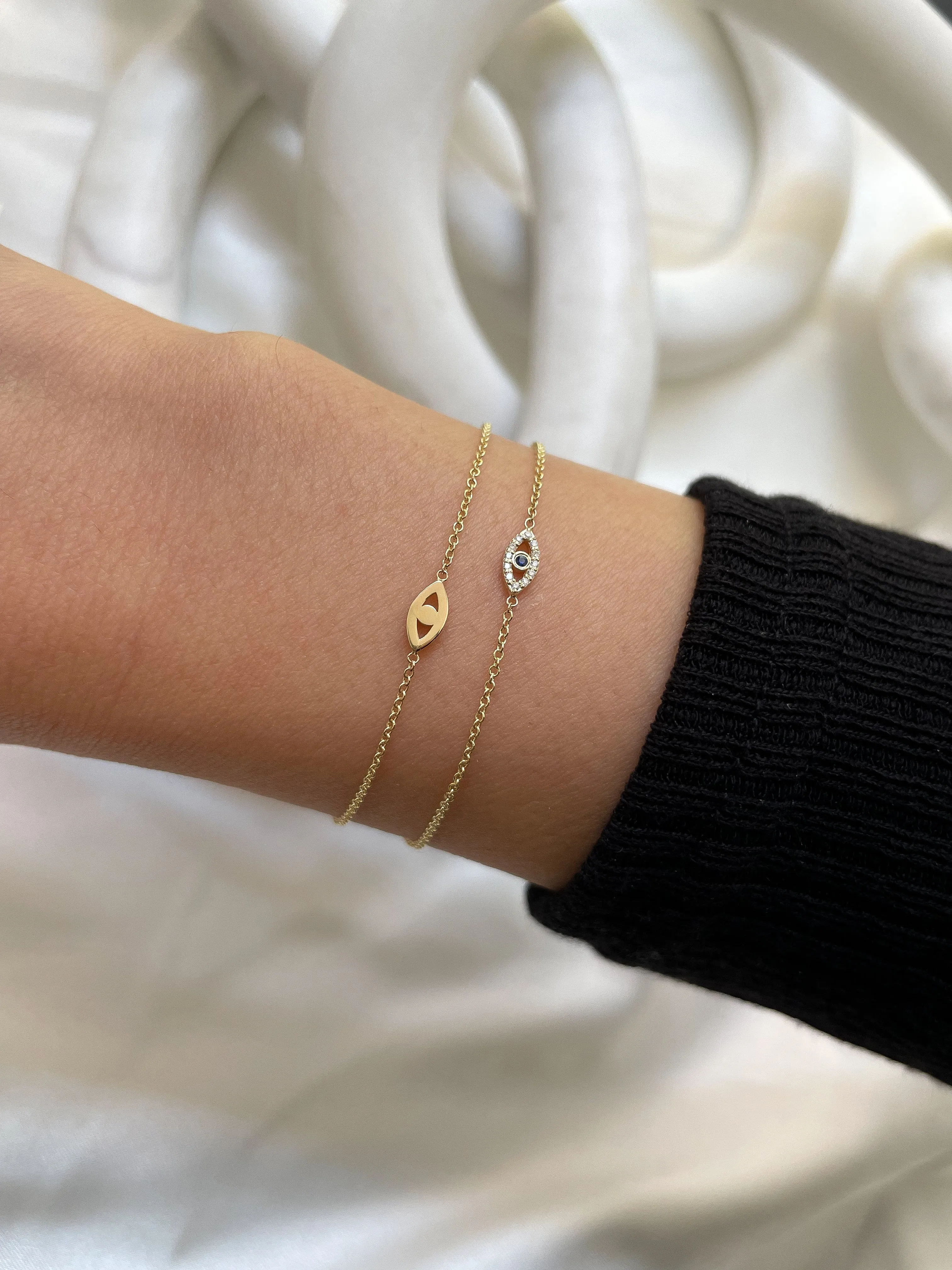 14k Gold Tiny Evil Eye With Diamonds Bracelet