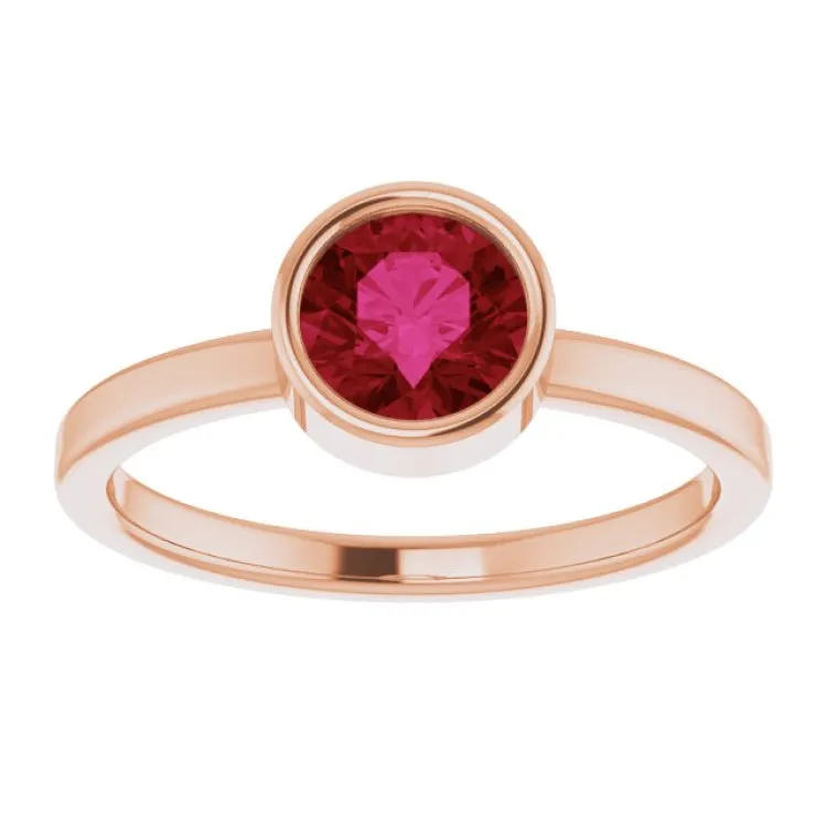 14K Rose 6 mm Lab-Grown Ruby Ring