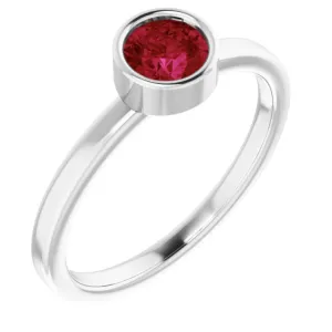 14K White 5 mm Lab-Grown Ruby Ring