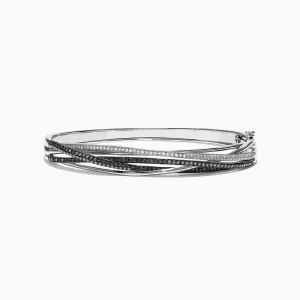 14K White Gold Black and White Diamond Bangle, 1.26 TCW