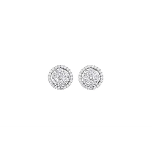 14K White Gold Round Diamond Cluster Stud Earrings with Diamond Halo