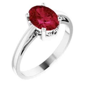 14K White Lab-Grown Ruby Solitaire Ring