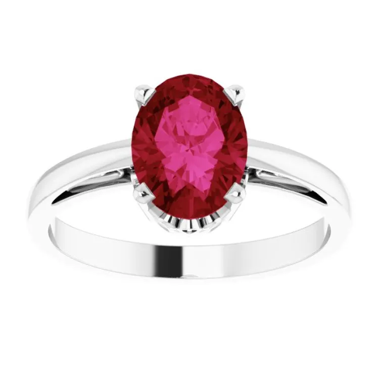 14K White Lab-Grown Ruby Solitaire Ring