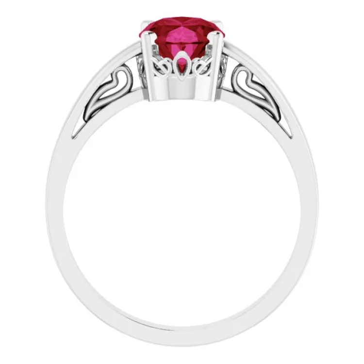 14K White Lab-Grown Ruby Solitaire Ring