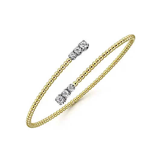 14k Yellow Gold 0.42Ct By Pass Design Bangle Bracelet