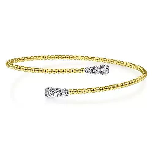 14k Yellow Gold 0.42Ct By Pass Design Bangle Bracelet