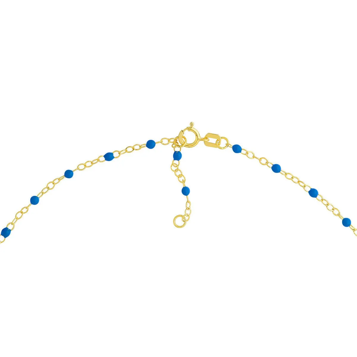 14K Yellow Gold Cobalt Enamel Bead Piatto Chain Anklet