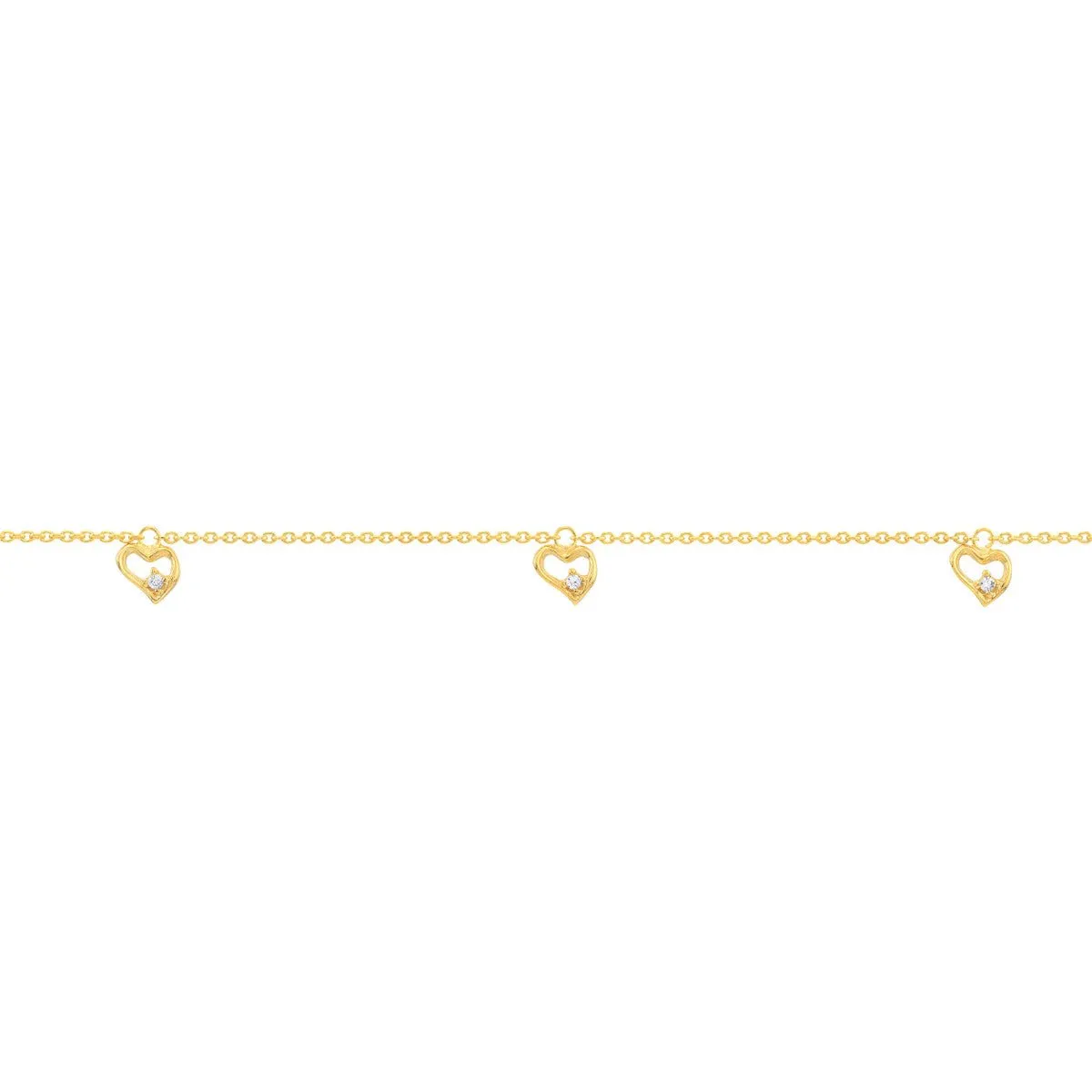 14K Yellow Gold Open CZ Heart Dangle Adjustable Anklet