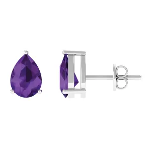 1.5 CT Pear Cut Amethyst Solitaire Earrings