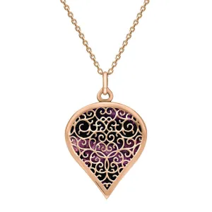 18ct Rose Gold Blue John Flore Filigree Large Heart Necklace