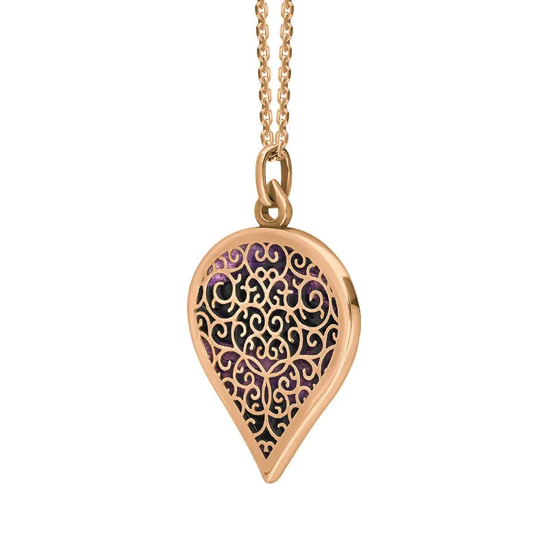 18ct Rose Gold Blue John Flore Filigree Large Heart Necklace