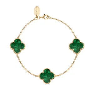 18ct Rose Gold Malachite Bloom Four Leaf Clover Ball Edge Chain Bracelet