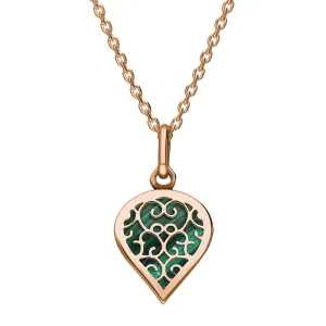 18ct Rose Gold Malachite Flore Filigree Small Heart Necklace