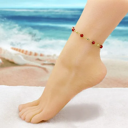 18k Gold Filled High Polish Finish Red Crystal Ankle Bracelet