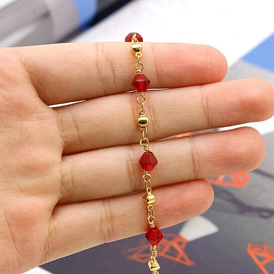 18k Gold Filled High Polish Finish Red Crystal Ankle Bracelet