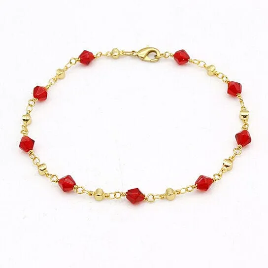 18k Gold Filled High Polish Finish Red Crystal Ankle Bracelet