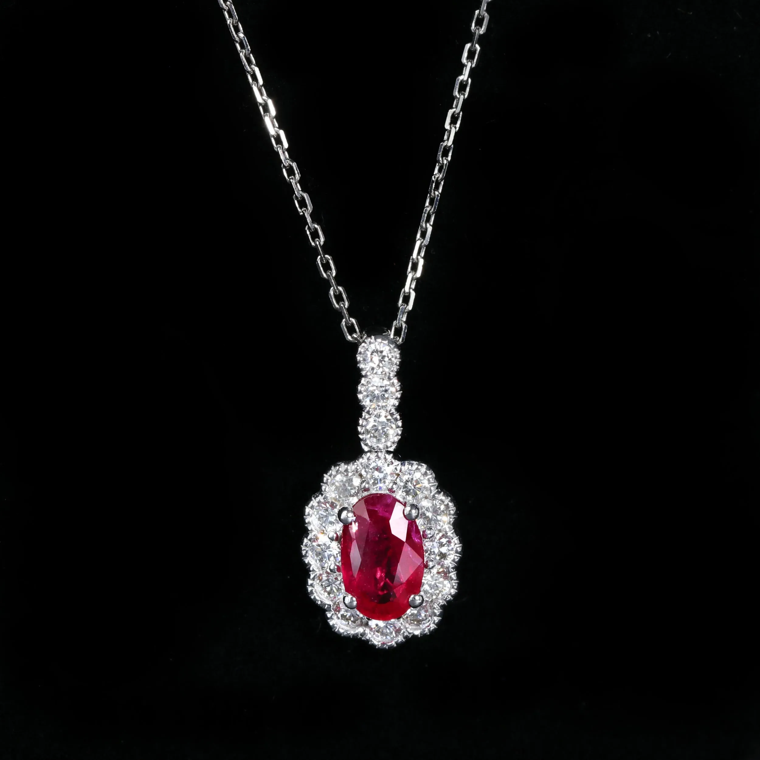 18K White Gold 0.50 Carat Ruby and Diamond Pendant