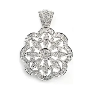 18K White Gold Flower Design Diamond Pendant Necklace