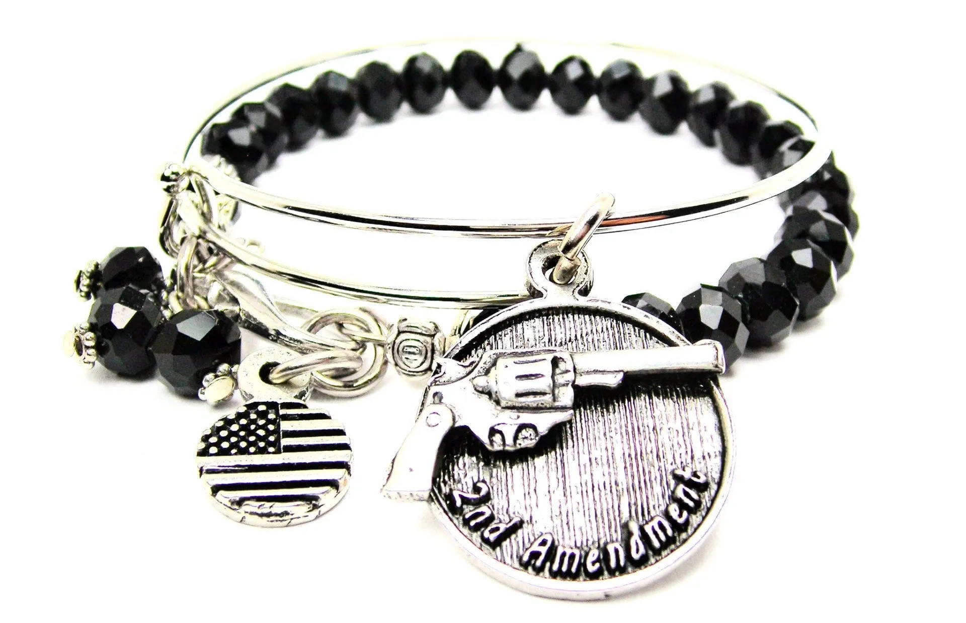 2nd Amendment With Revolver Charm Expandable Bangle Bracelet Set