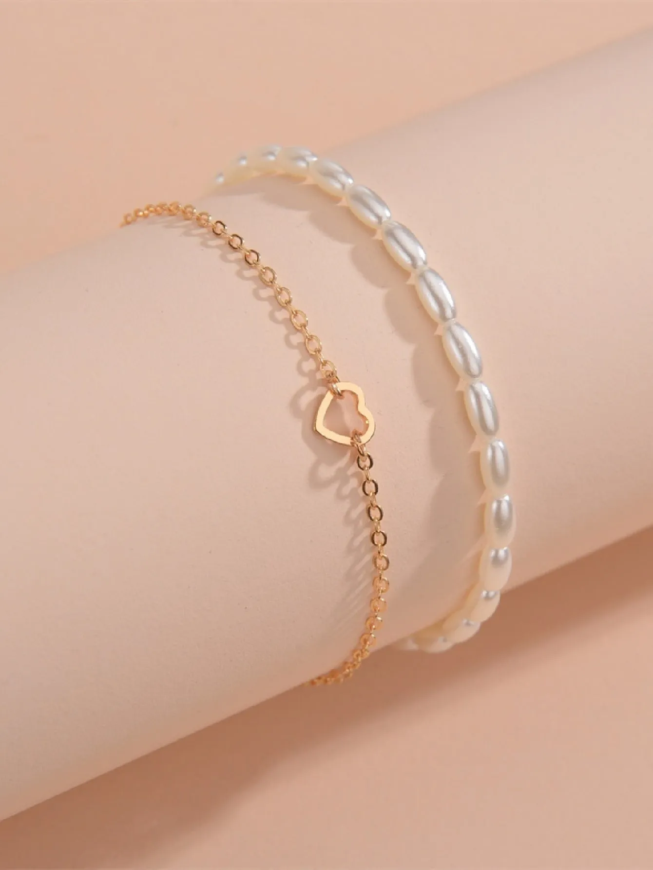 2pcs Heart Decor Anklet