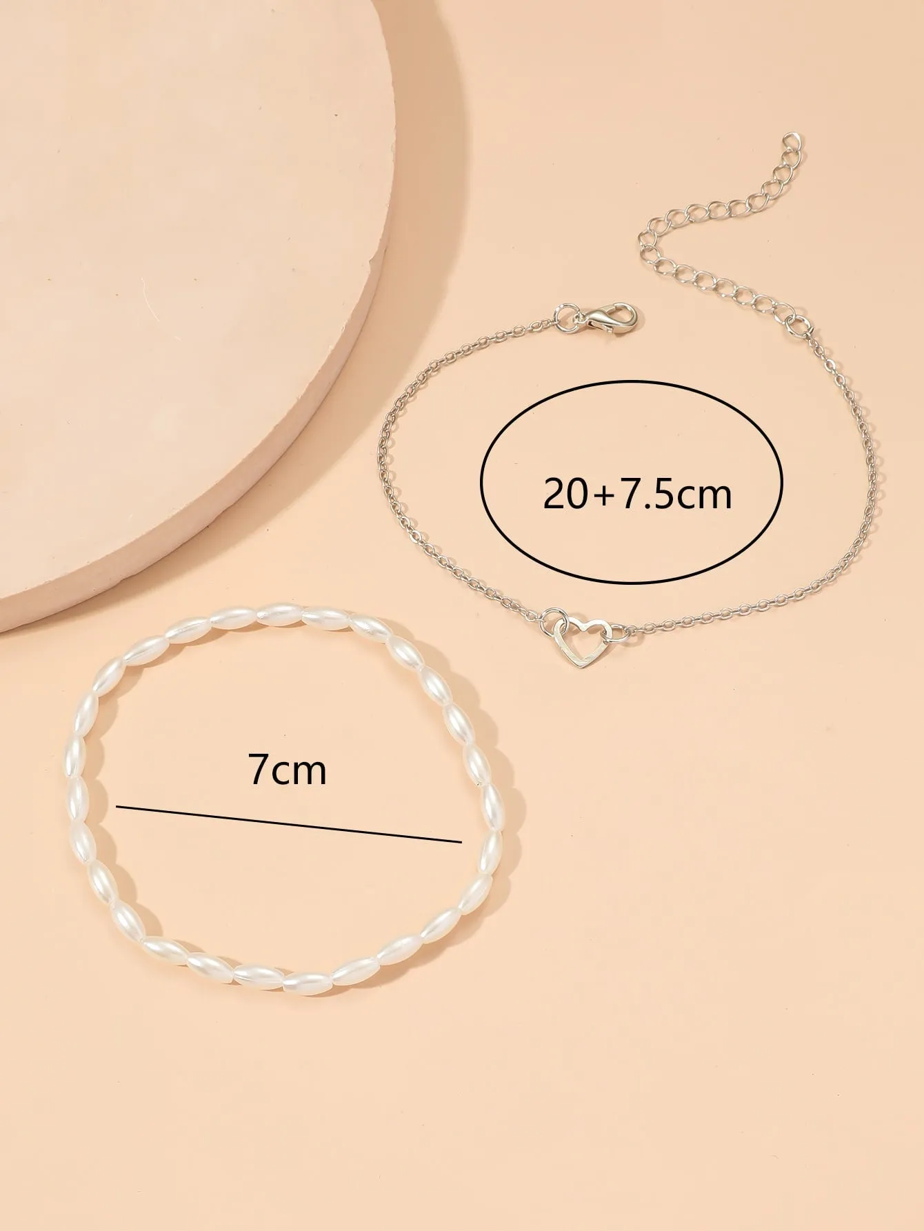 2pcs Heart Decor Anklet