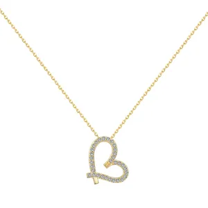 3D Pave Open Heart Pendant Necklace - Gold