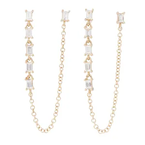 6 Baguette Double Stud Chain Earrings