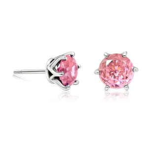 925 Silver Pink CZ Studs - 7mm Dec Birthstone, Handmade