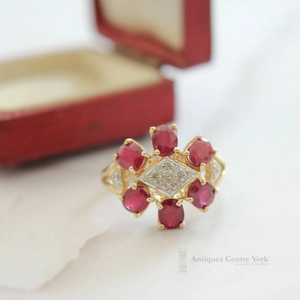 9ct Ruby & Diamond Cluster Ring