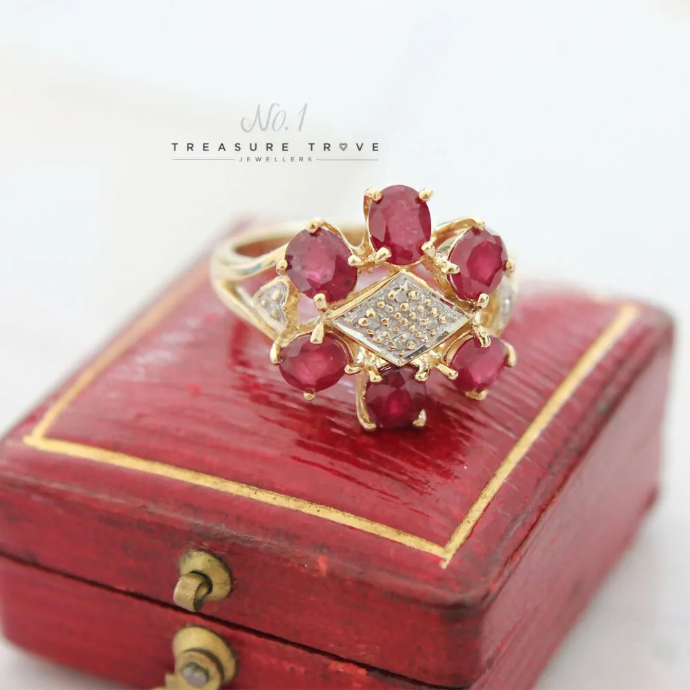 9ct Ruby & Diamond Cluster Ring