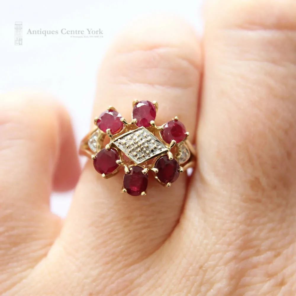 9ct Ruby & Diamond Cluster Ring