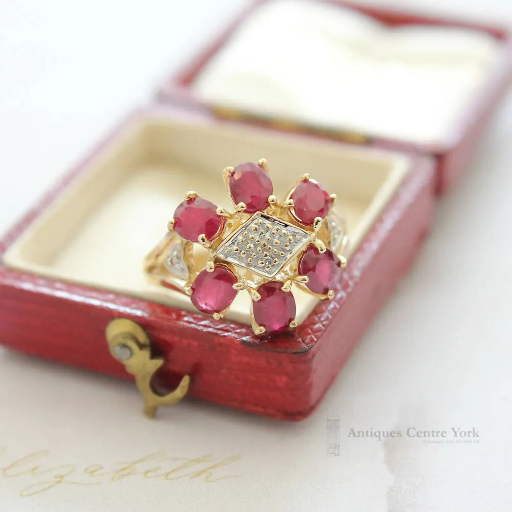 9ct Ruby & Diamond Cluster Ring