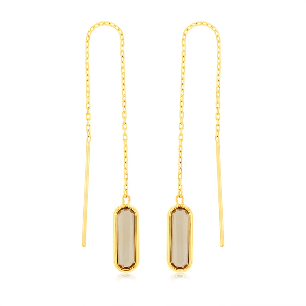 9ct Yellow Gold  Natural Quartz Threader Drop Earrings